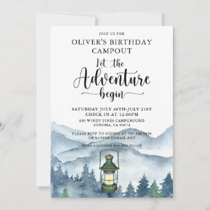 Forest Adventure Begins Camping Birthday Invitation