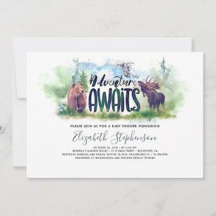 Forest Adventure Boy Country Bear Deer Baby Shower Invitation