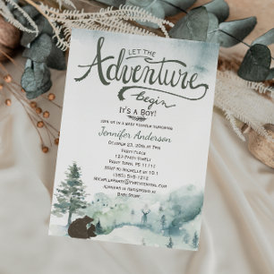 Forest Adventure Boy Country Bear Deer Baby Shower Invitation