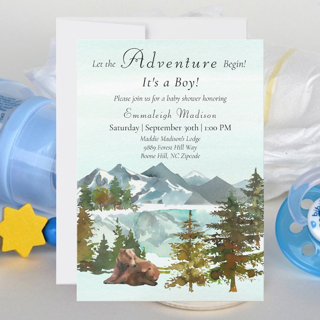 Forest Adventure Boy Rustic Bears Baby Shower Invitation (Creator Uploaded)