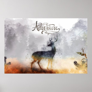Forest Adventure Boy Watercolor Deer Poster