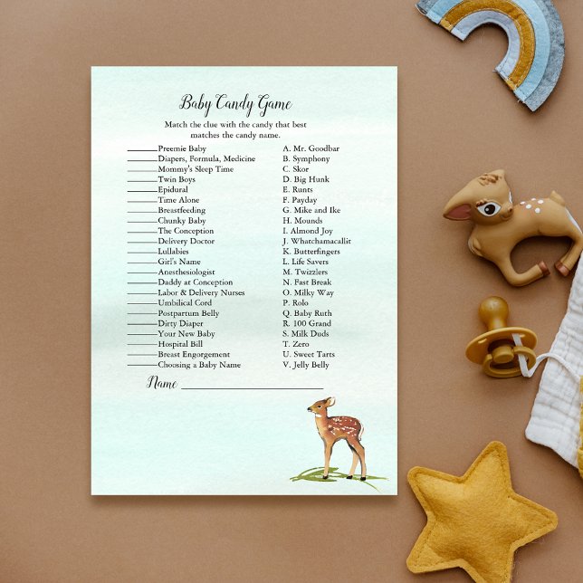 Forest Adventure Deers Baby Shower Candy Game Invitation (Creator Uploaded)