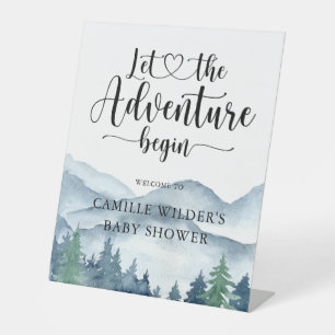 Forest Adventure Mountains Baby Shower Pedestal Sign