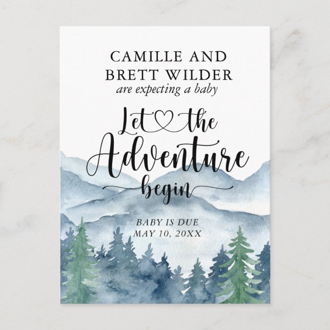 Forest Adventure Mountains Baby Shower Pregnancy Announcement Postcard (Front)