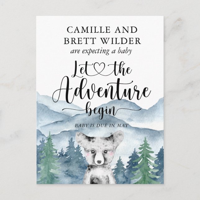 Forest Adventure Mountains Baby Shower Pregnancy Announcement Postcard (Front)
