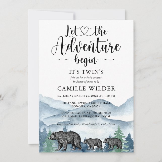 Forest Adventure Mountains Bears Baby Shower Invitation (Front)