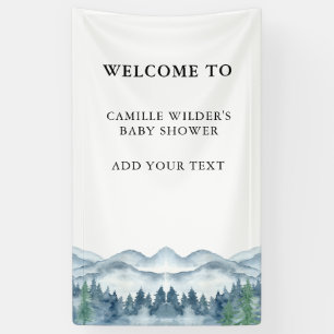 Forest Adventure Mountains Blue Baby Shower Banner