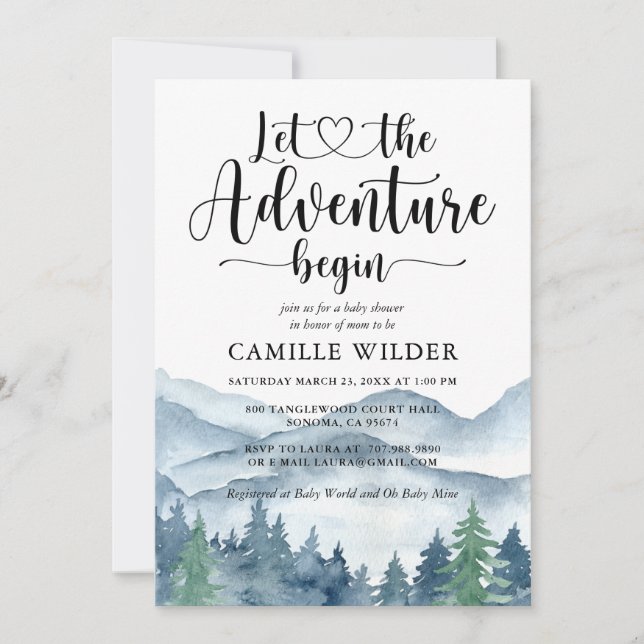 Forest Adventure Mountains Watercolor Baby Shower Invitation (Front)