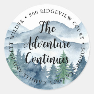 Forest Adventure Watercolor Mountains Address  Classic Round Sticker