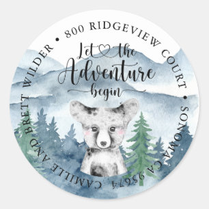 Forest Adventure Watercolor Mountains Baby Shower Classic Round Sticker