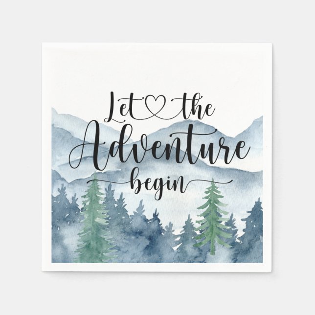 Forest Adventure Watercolor Mountains Baby Shower Napkin (Front)