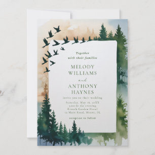 Forest and Birds Flying Watercolor Nature Wedding Invitation