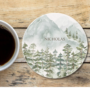 Forest and Mountain Nature Watercolor Coaster
