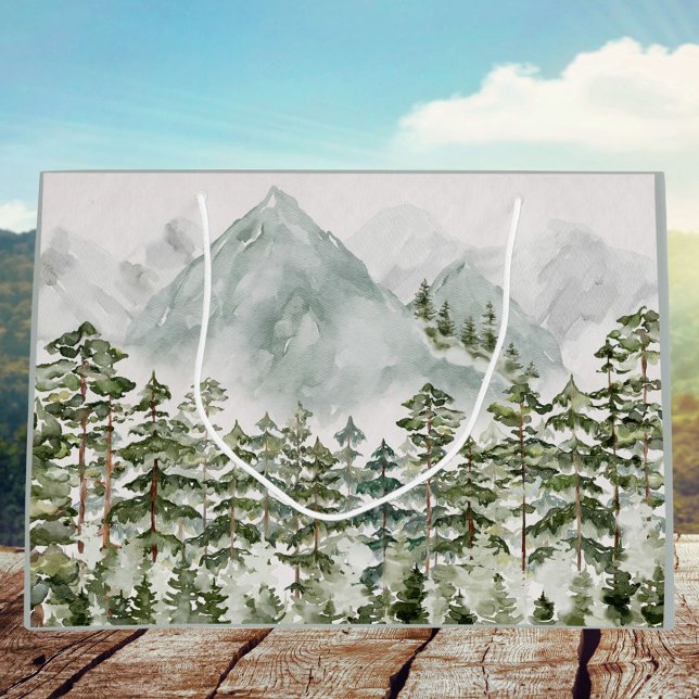 Forest and Mountain Nature Watercolor Large Gift Bag (Creator Uploaded)