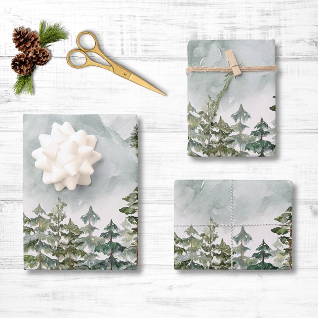 Forest and Mountain Nature Watercolor Wrapping Paper Sheet (In situ)