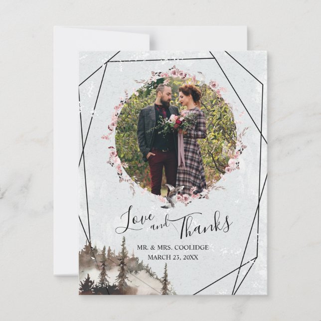 Forest and Raven Floral Wreath Wedding Thank You Card (Front)