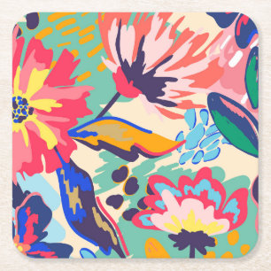 Forest and roses square paper coaster