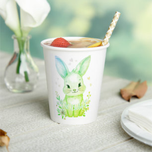 Forest Animal Baby Shower Pastel Green Bunny Party Paper Cups