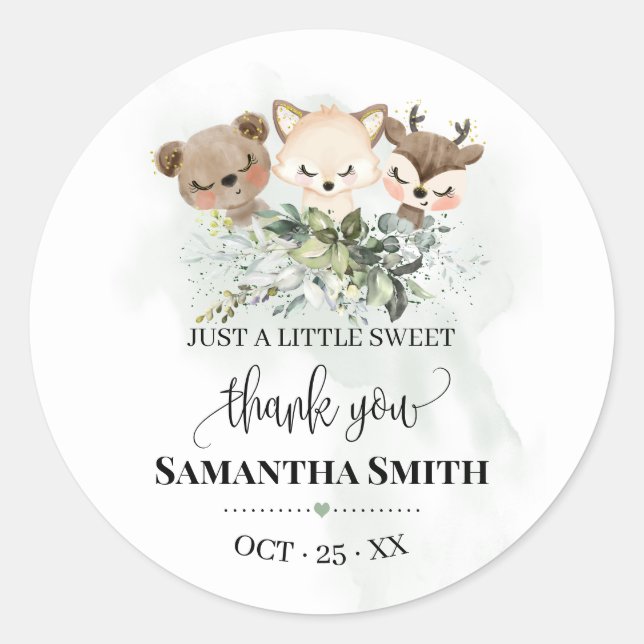 Forest animal baby shower Woodland Animal favour Classic Round Sticker (Front)