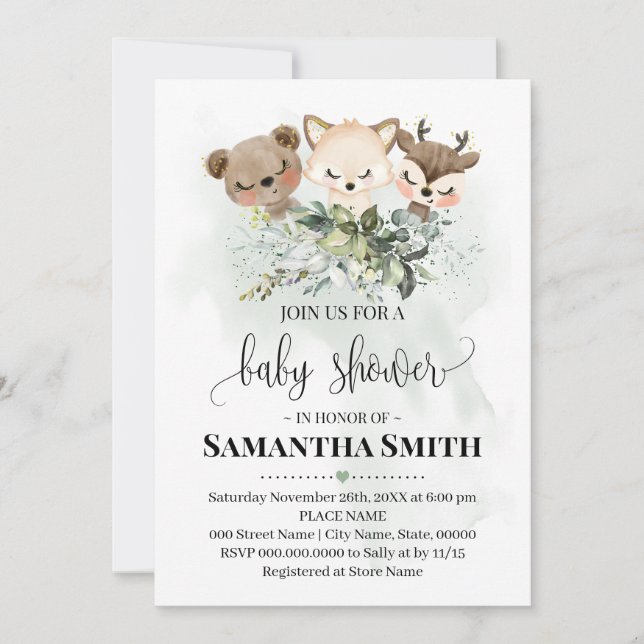 Forest animal baby shower Woodland Animals Invitation (Front)