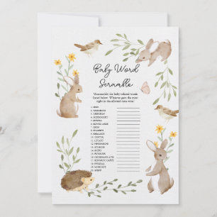 Forest Animal Baby Shower Word Scramble Game Card