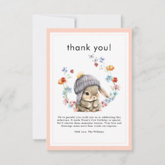 Forest Animal Bunny Botanical 1st Birthday  Thank You Card
