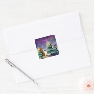 Forest Animal Christmas Aurora Watercolor Stickers
