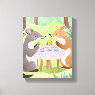 Forest Animal Picnic Whimsical Cute Watercolor Canvas Print