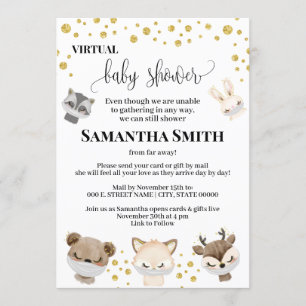Forest Animal Virtual Baby Shower Gold Glitter Invitation