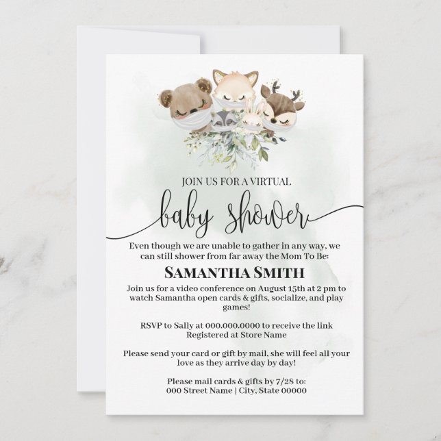 Forest animal virtual baby shower Woodland Animals Invitation (Front)