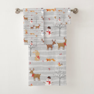 Forest Animals and Snowmen Bath Towel Set