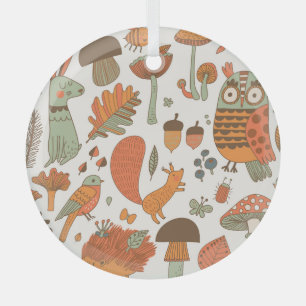 Forest Animals: Autumn Colourful Background. Glass Tree Decoration