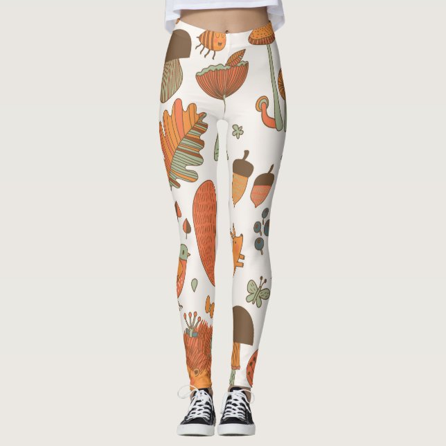 Forest Animals: Autumn Colourful Background. Leggings (Front)