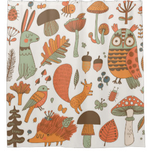 Forest Animals: Autumn Colourful Background. Shower Curtain