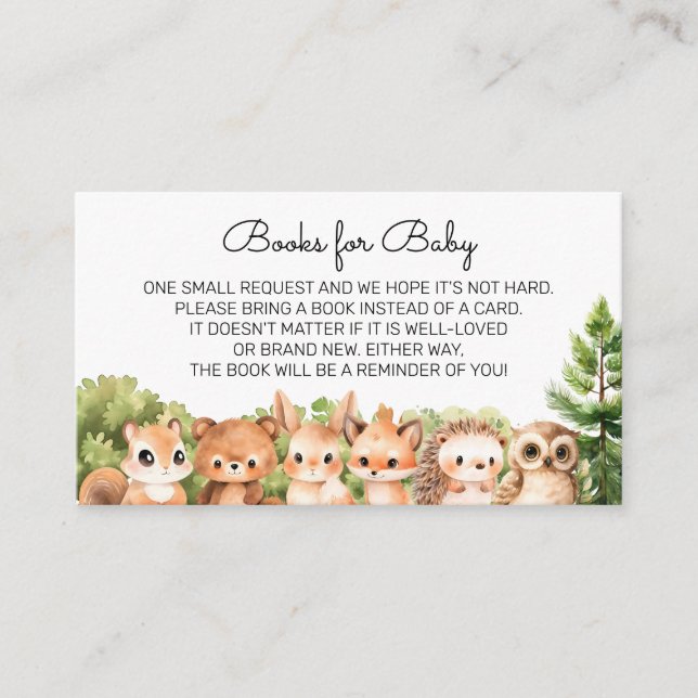 Forest Animals Baby Boy Shower Book Request  Enclosure Card (Front)