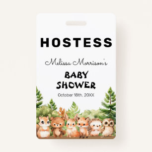 Forest Animals Baby Boy Shower Hostess ID Badge