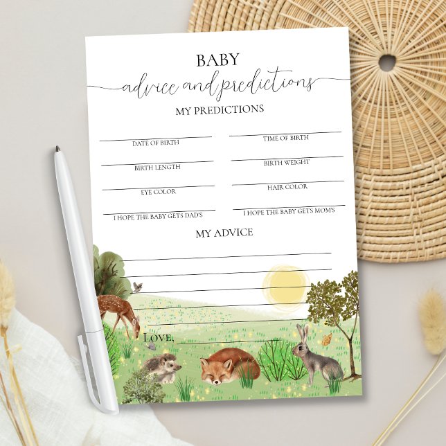 Forest Animals Baby Shower Advice Predictions Card (Creator Uploaded)