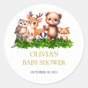Forest animals baby shower  classic round sticker