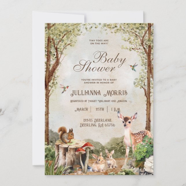 Forest Animals Baby Shower Invites boy or girl (Front)