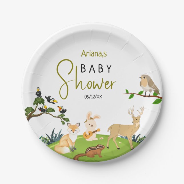  Forest Animals Baby Shower Paper Plates (Front)