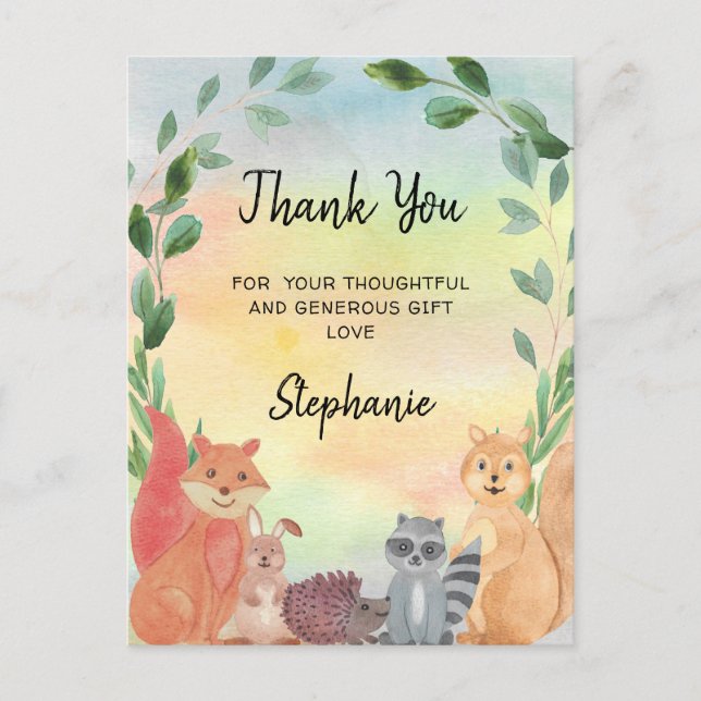Forest Animals Baby Shower Thank You Postcard (Front)