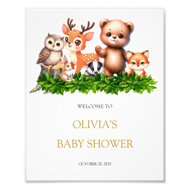 Forest animals baby shower welcome sign (Front)