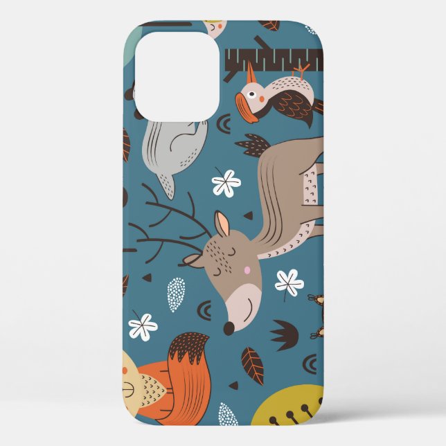 Forest animals, blue, Scandinavian style Case-Mate iPhone Case (Back)