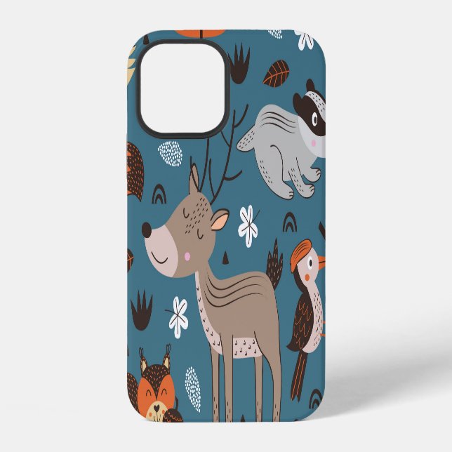 Forest animals, blue, Scandinavian style iPhone Case (Back)