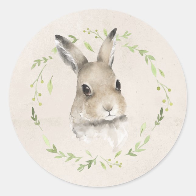 Forest Animals Bunny Rabbit Greenery Baby Shower Classic Round Sticker (Front)