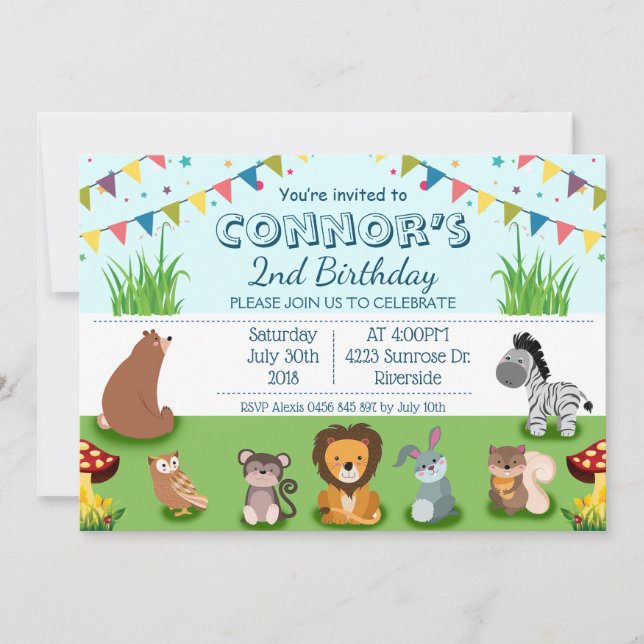 Forest Animals Cartoon Kid Birthday Personalise Invitation (Front)