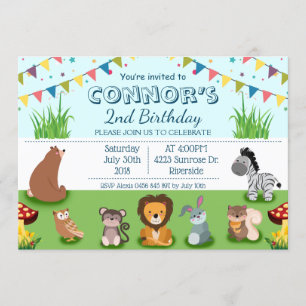 Forest Animals Cartoon Kid Birthday Personalise Invitation