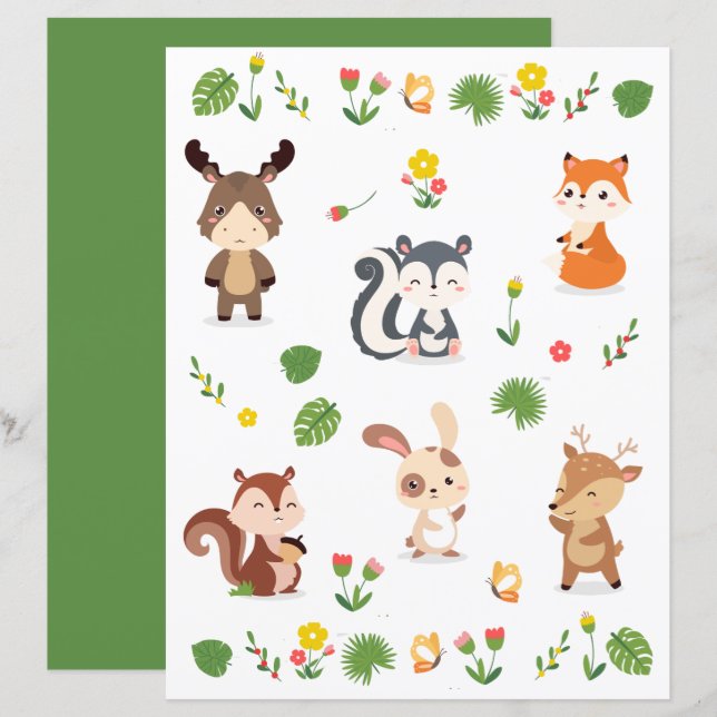 Forest Animals Collection 2 Scrapbooking Paper (Front/Back)