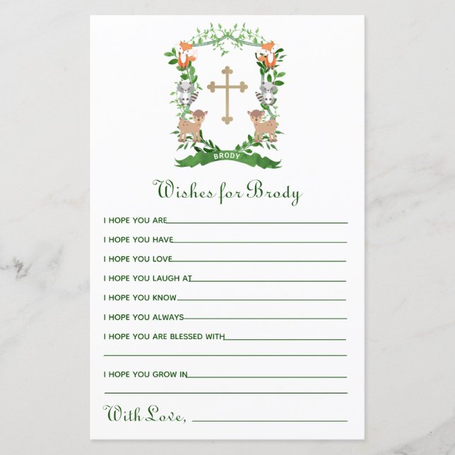 Forest Animals Crest Baptism Wishes For Baby (Front)