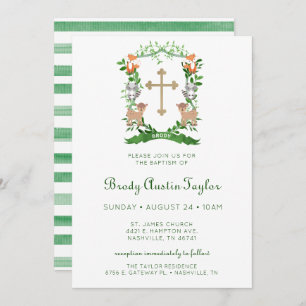 Forest Animals Crest Boy Baptism Invitation